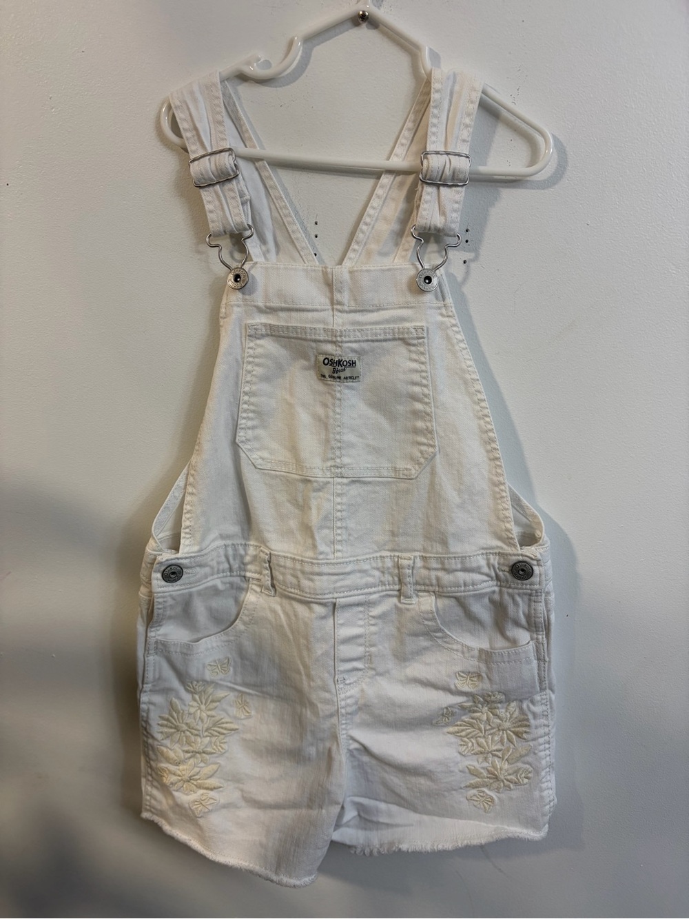 OshKosh B'gosh White Embroidered Girls' Short Overalls 8 years